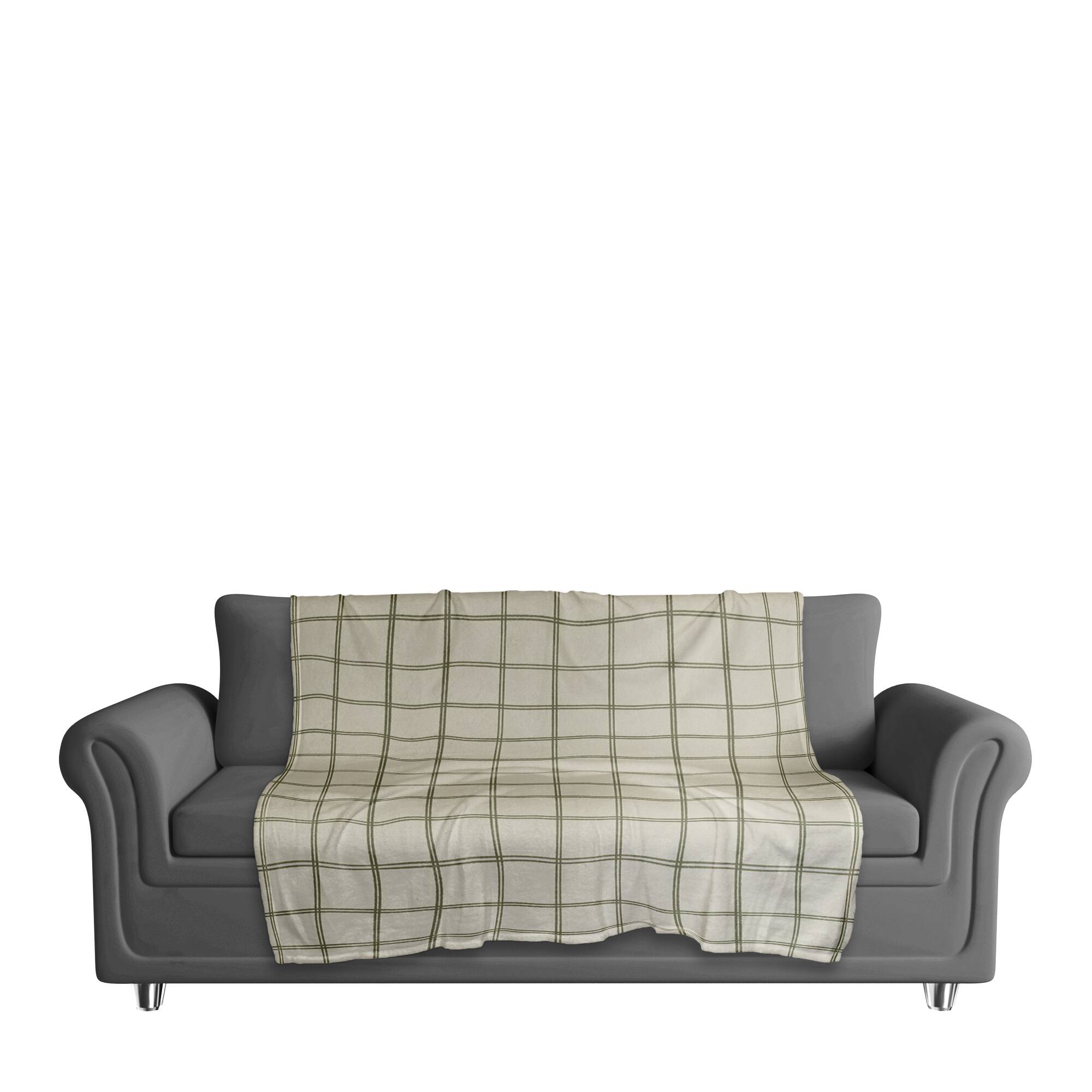 Cream and Green Check Coral Fleece Blanket